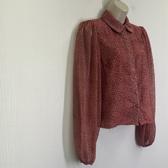 Lulus - Positive Influences Blush Pink Dotted Collared Button Up Blouse Size XS - Picture 4 of 13